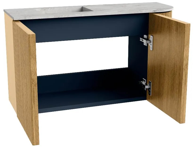 Mondiaz Joya DLux 70cm toiletmeubel ronding rechts oak met wastafel faye links 1 kraangat glace