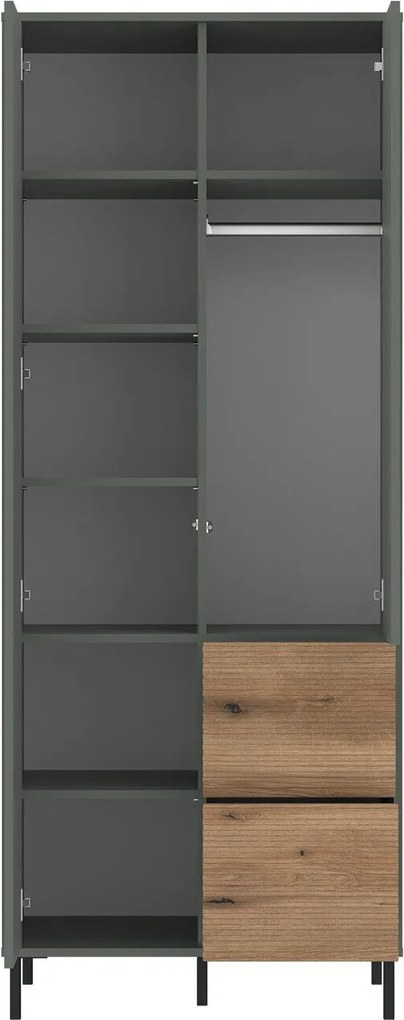 Kledingkast Novfera 107, Eiken, Groen, Zwart, 188x75x58cm, 81 kg, Kledingkast deuren: Met scharnieren