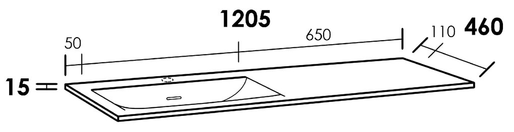 Sanituba Furiosa Mat Links wastafel fine stone met kraangat 120cm