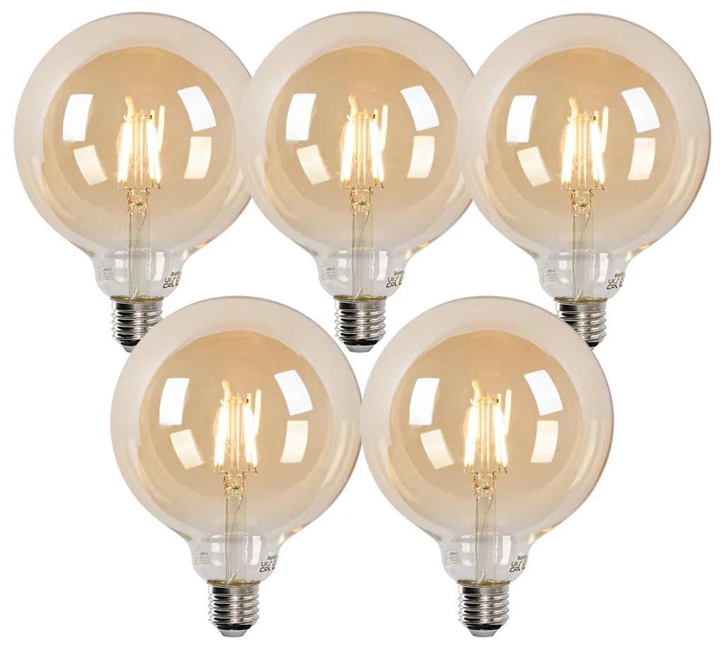 Set van 5 Smart E27 LED lamp G125 goud 4,9W 470 lm 1800-4000K