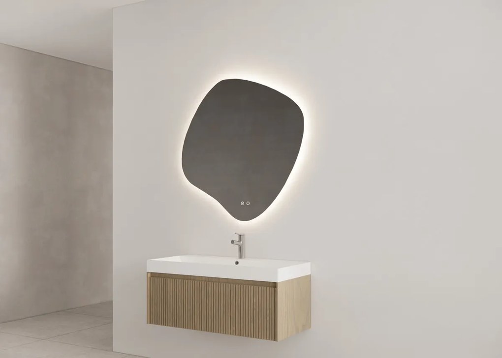 Gliss Design Timotheus badmeubel met ribbelfront 100cm ash gray met glans witte wastafel 1 kraangat Lako