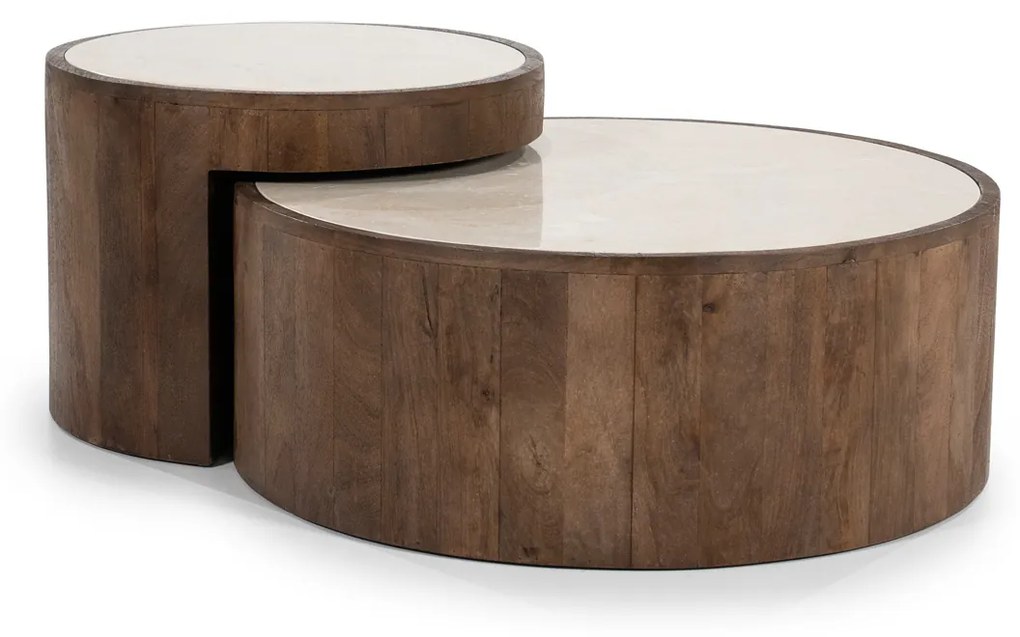 Hout En Marmer Salontafel Set Rond