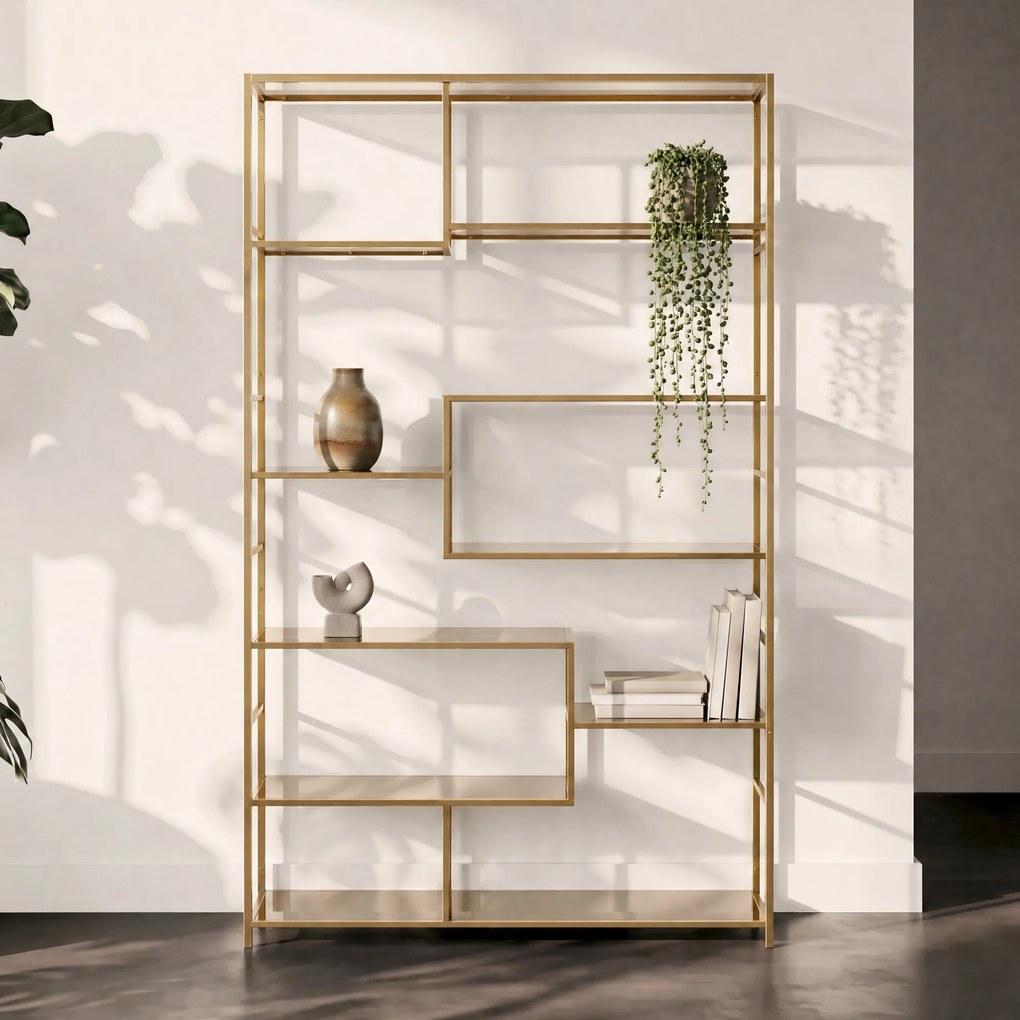 Hoog Wandrek Staal Met Glas Goud - 115x30x195cm.