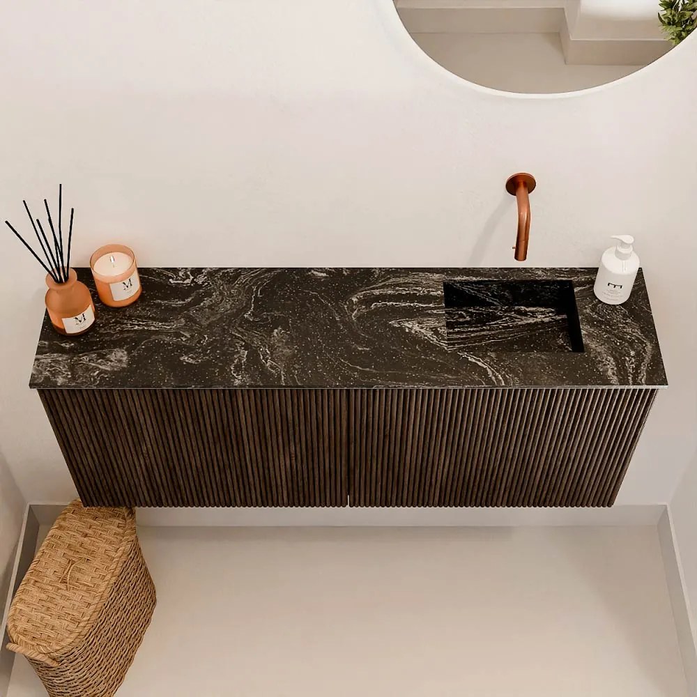 Mondiaz Joya DLux 100cm toiletmeubel walnut met wastafel faye rechts zonder kraangat lava