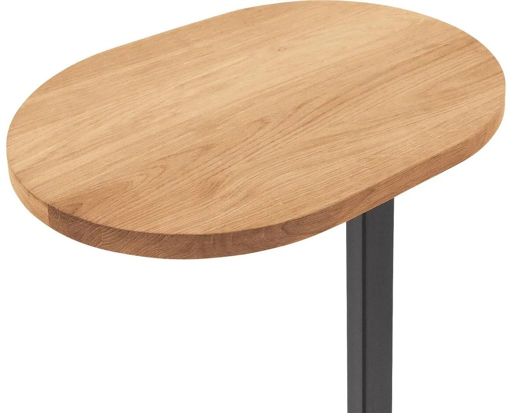 Goossens Nachtkastje Oval, Voet ovaal metaal ral 9005 zwart, blad massief eik