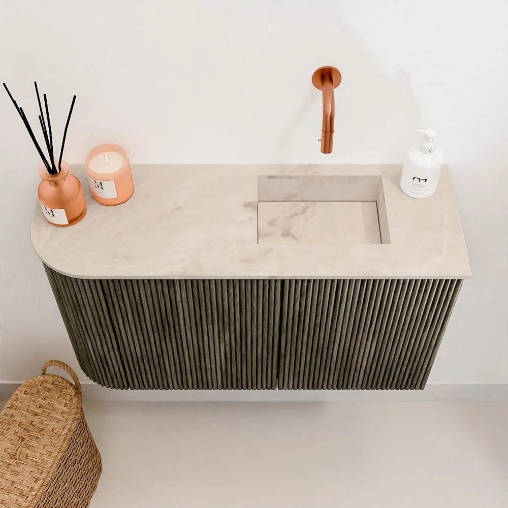 Mondiaz Joya DLux 70cm toiletmeubel ronding links shadow met wastafel faye rechts zonder kraangat frappe
