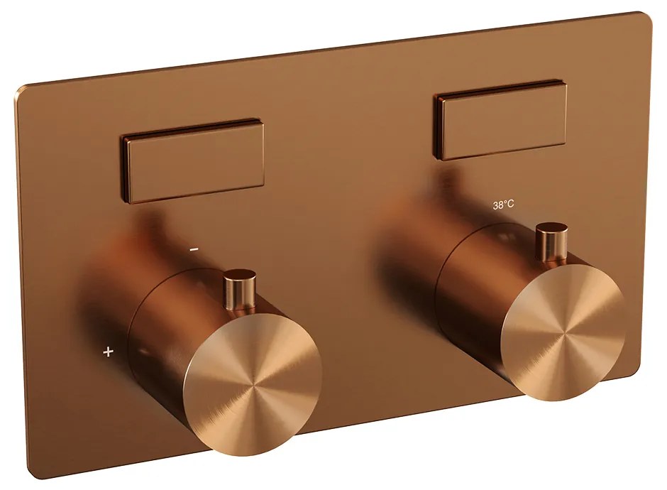Brauer Copper Edition thermostatische inbouw regendouche met 3 standen handdouche, gebogen muurarm en hoofddouche 20cm set 57 koper geborsteld PVD