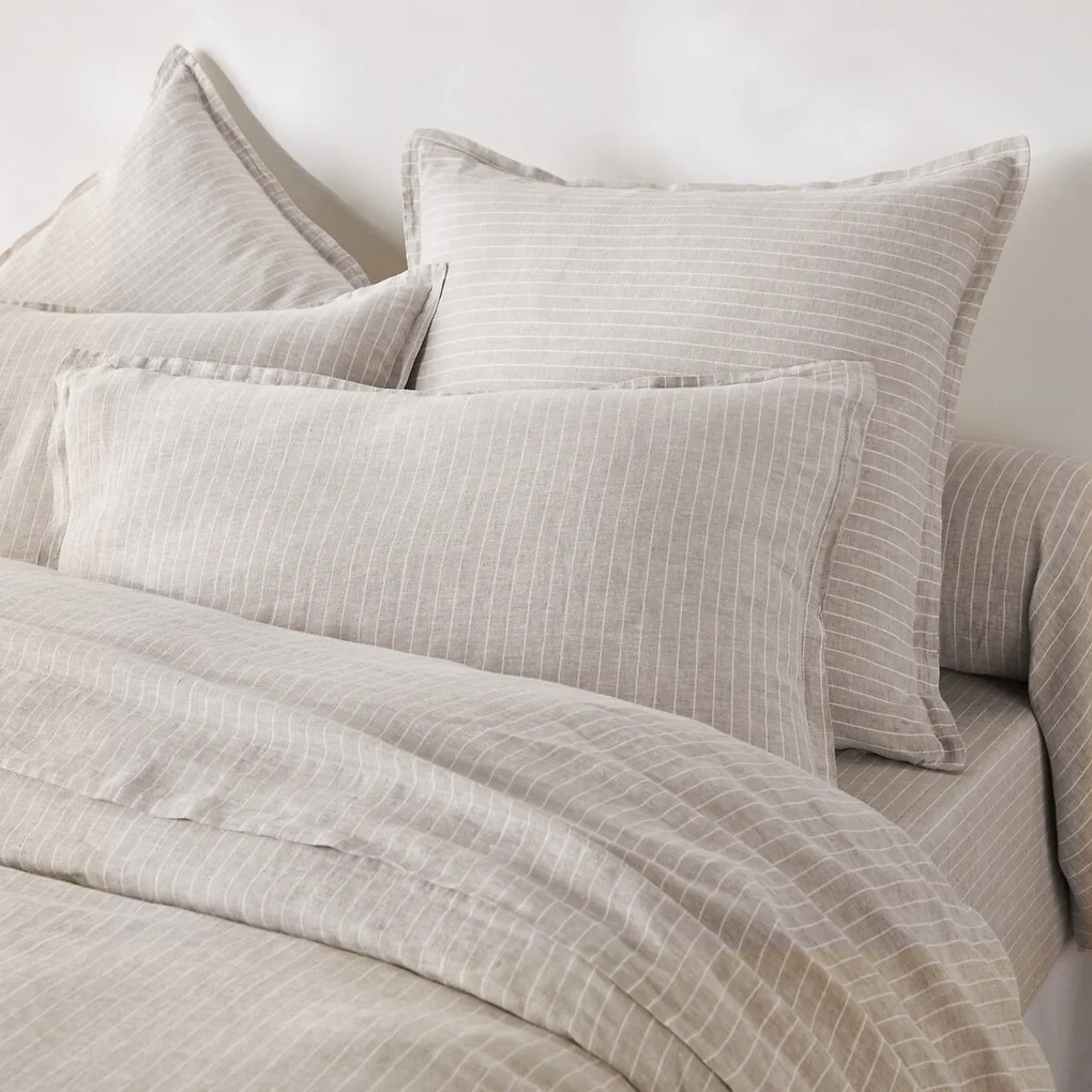 Kussensloop in gewassen linnen, gestreept, Linot