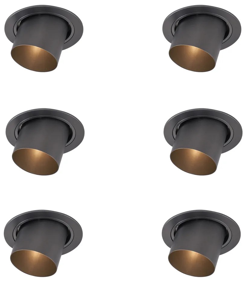 Set van 6 moderne inbouwspots gunmetal GU10 50mm rond kantelbaar - Installa