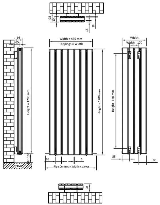 Eastbrook Hadleigh radiator 50x120cm aluminium 1363W antraciet