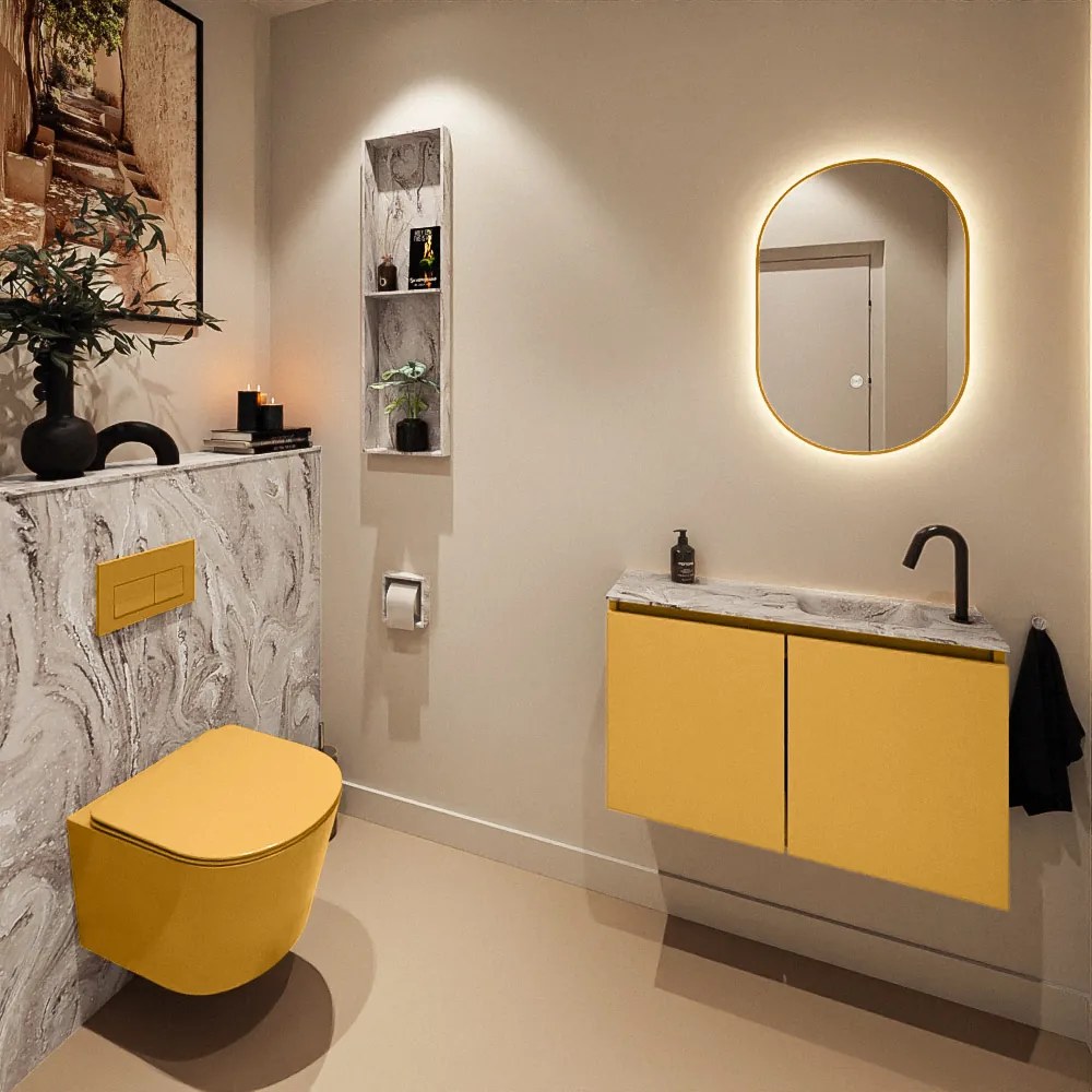 Mondiaz Ture DLux toiletmeubel 80cm ocher met wastafel glace rechts met kraangat