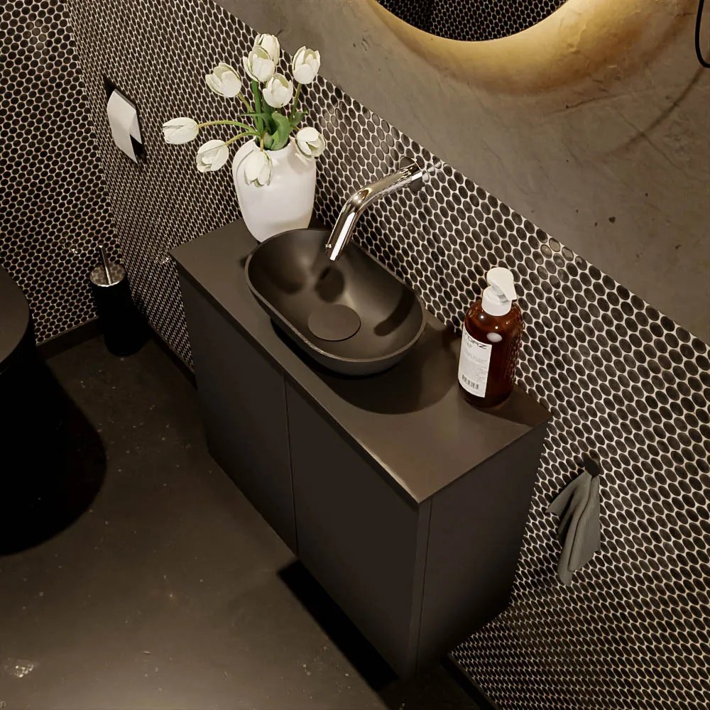 Mondiaz Fowy toiletmeubel 60cm urban met zwarte waskom midden zonder kraangat