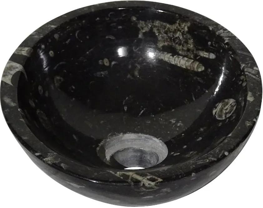 Zwart marmeren fonteintje | Eeuwenoud Orthoceras Fossiel | 24 x 24 x 14 cm