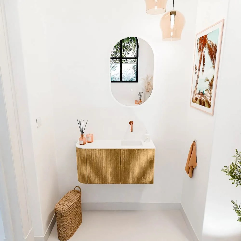 Mondiaz Joya 80cm toiletmeubel ronding links oak met wastafel faye rechts zonder kraangat talc