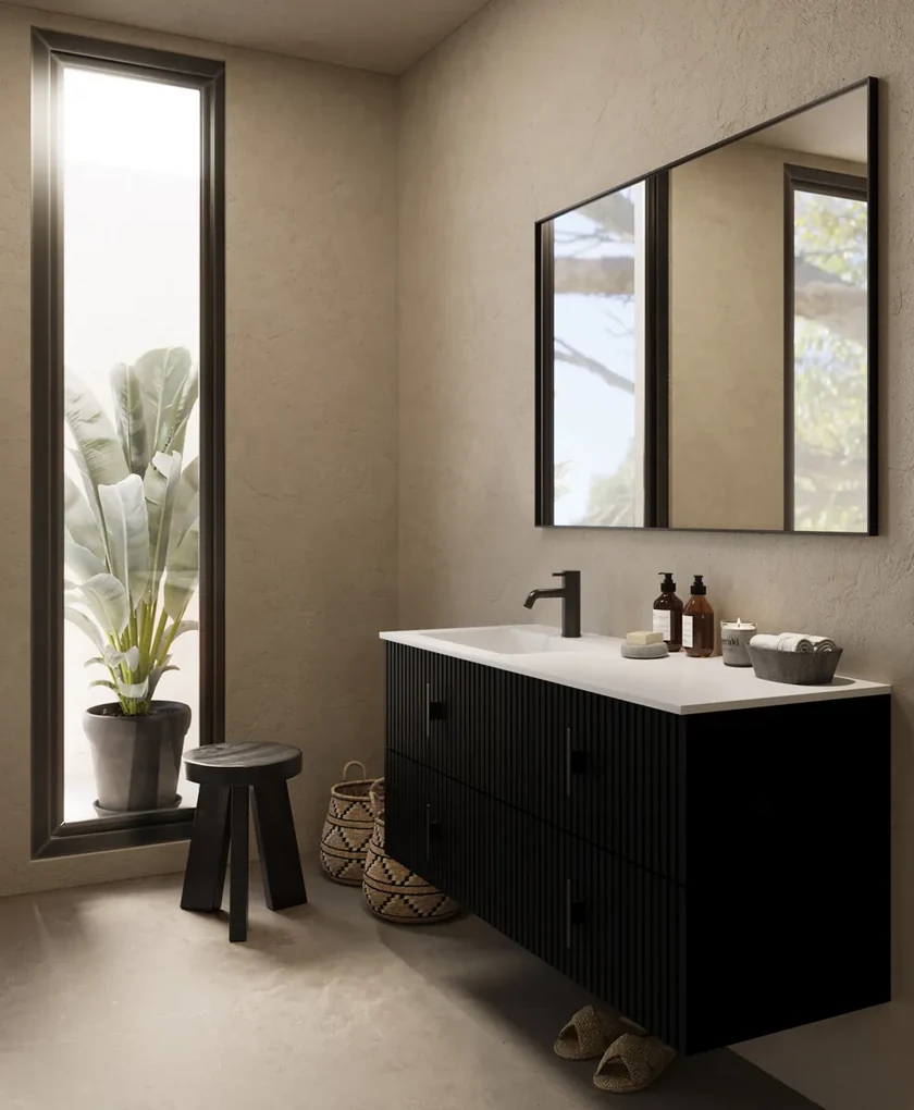 Muebles Avila badmeubel ribbelfront 120cm zwart mat met wastafel links met kraangat