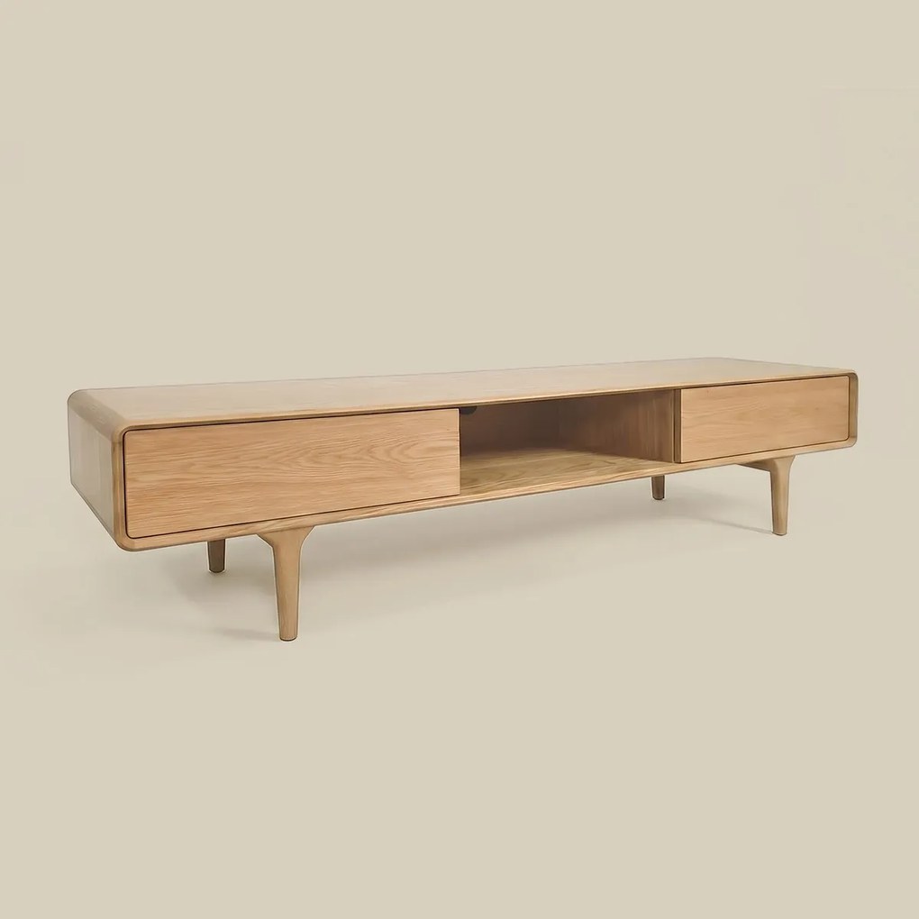 Eiken Tv-meubel Met Ronde Hoeken - 180x45x45cm.