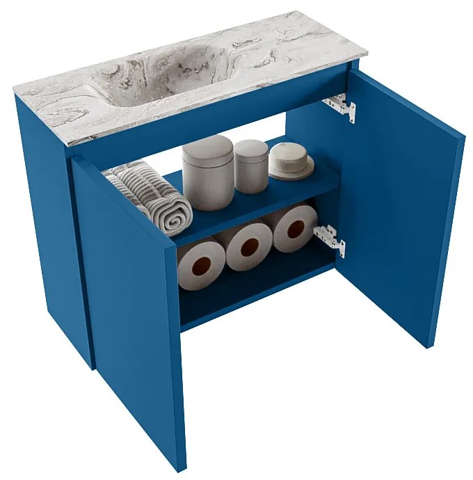 Mondiaz Ture DLux toiletmeubel 60cm jeans met wastafel glace links zonder kraangat