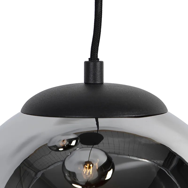 Smart hanglamp met dimmer zwart met smoke glas 3-lichts incl. Wifi ST64 - Pallon Art Deco E27 bol / globe / rond Binnenverlichting Lamp