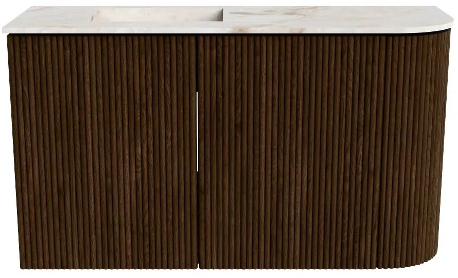 Mondiaz Joya DLux 70cm toiletmeubel ronding rechts walnut met wastafel faye links zonder kraangat frappe