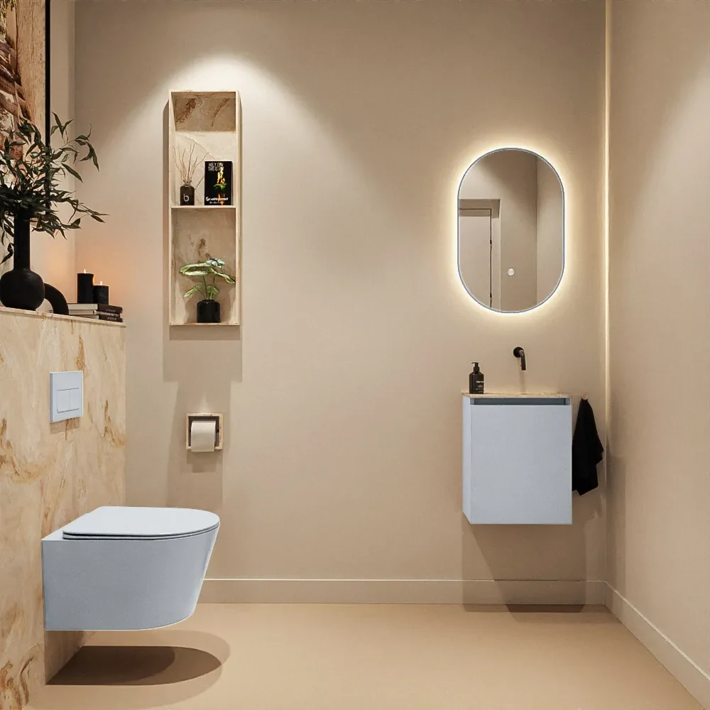 Mondiaz Ture DLux toiletmeubel 40cm clay met wastafel frappe rechts zonder kraangat