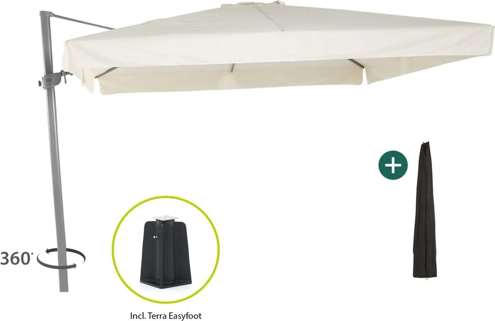 + 15% kassakorting | Parasol Shadowline Miami | Inclusief hoes | Vierkant | 300x300cm | Met draaihendel | Wit | Kees Smit Tuinmeubelen