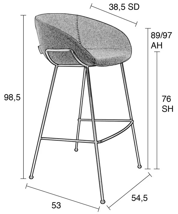 Zuiver Feston Hoge Design Barkruk Grijze Stof
