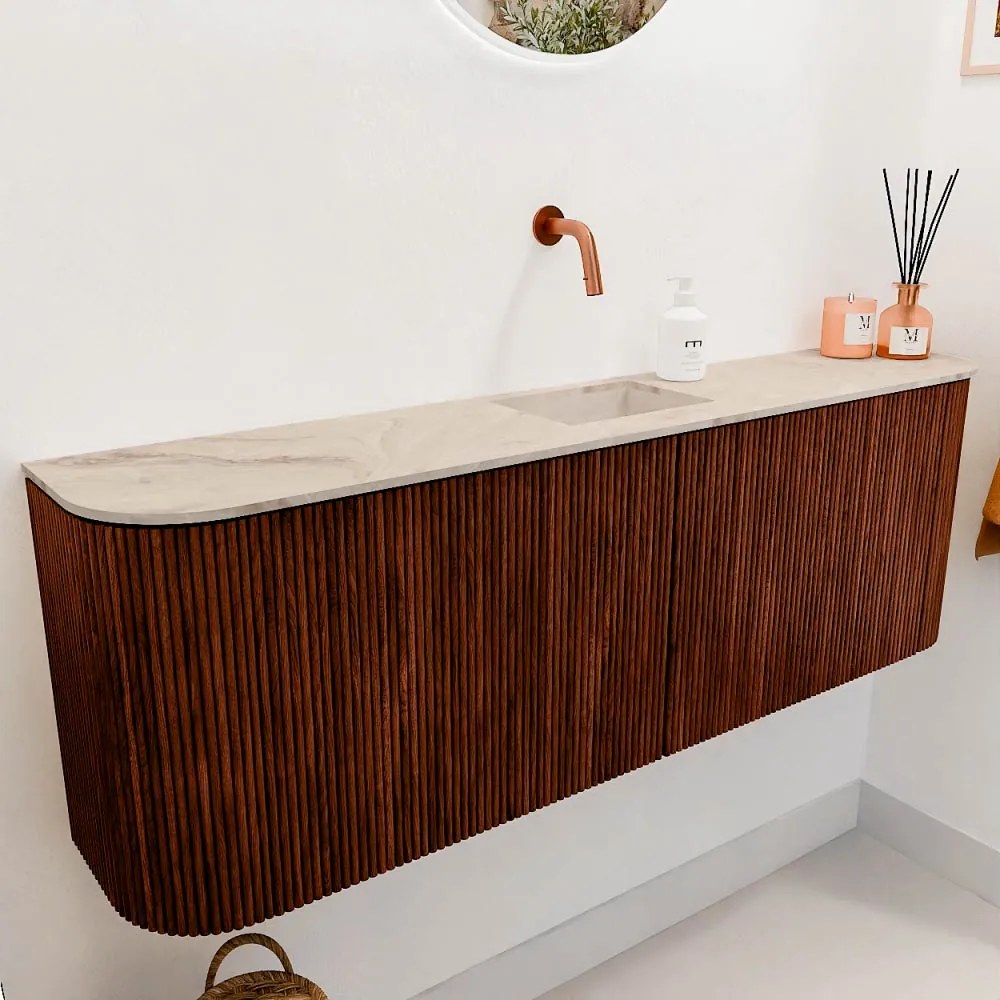 Mondiaz Joya DLux 125cm toiletmeubel ronding links/rechts ruby met wastafel faye midden zonder kraangat frappe