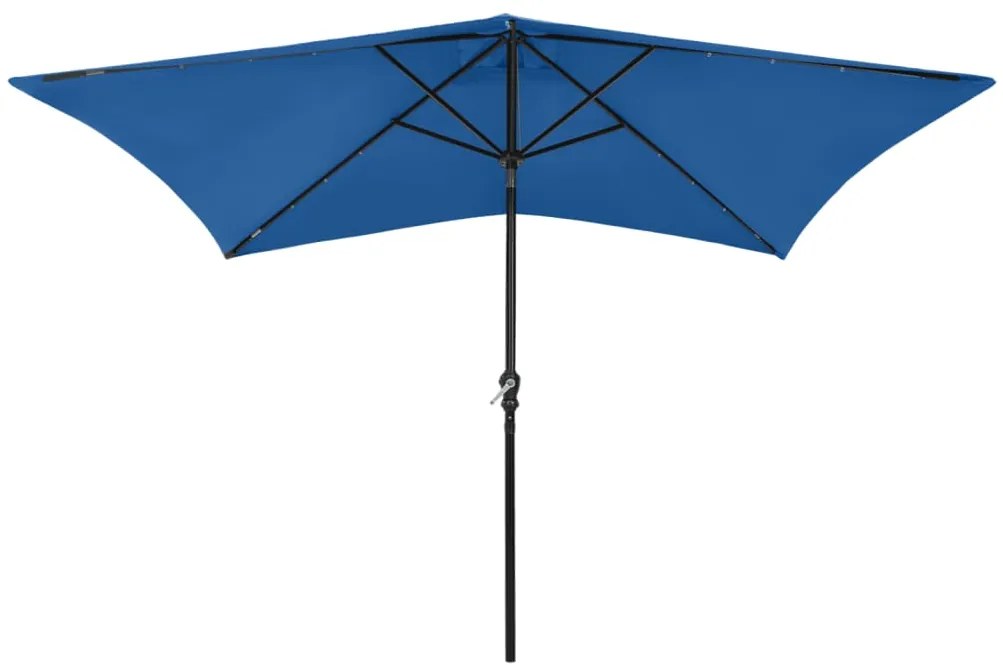 vidaXL Parasol met LED's en stalen paal 2x3 m azuurblauw