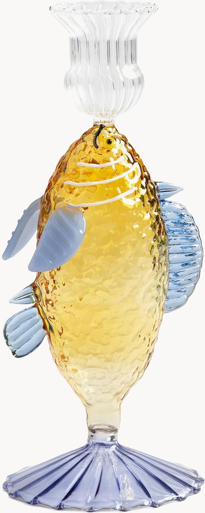 Handgemaakte kaarshouder Fish van borosilicaatglas