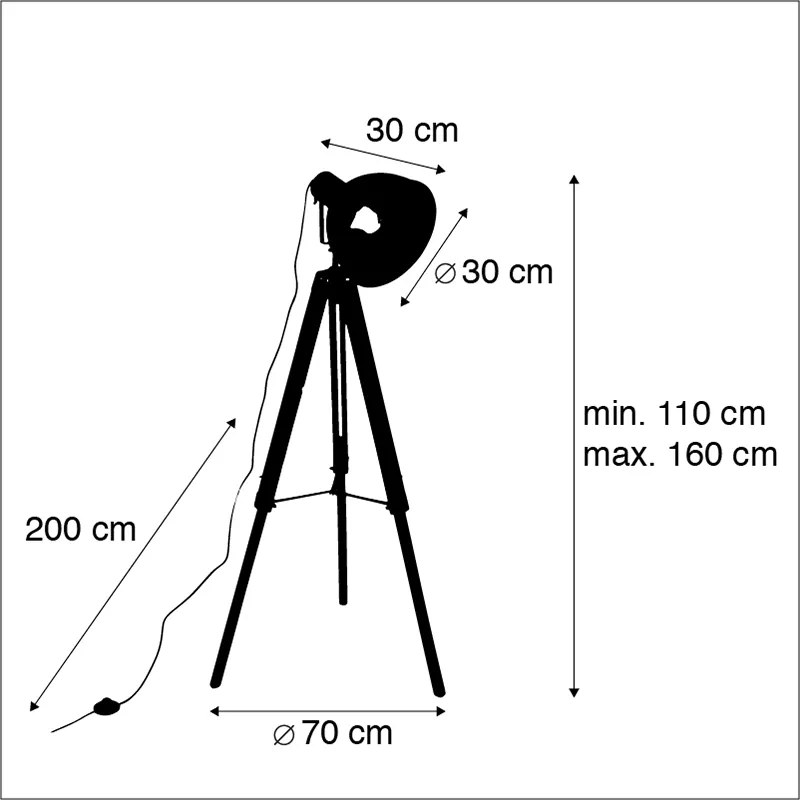 Smart industriële tripod vloerlamp hout met grijs incl. wifi A60 - Laos
