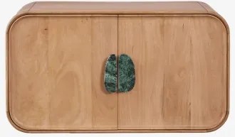 Hangend Badkamermeubelset 95x45 Cm Van Mangohout En Natuurlijke Kivalina-steen Udaipur Groen Marmer - Mangohout & Without Sink & Spiegelloze & Zonder