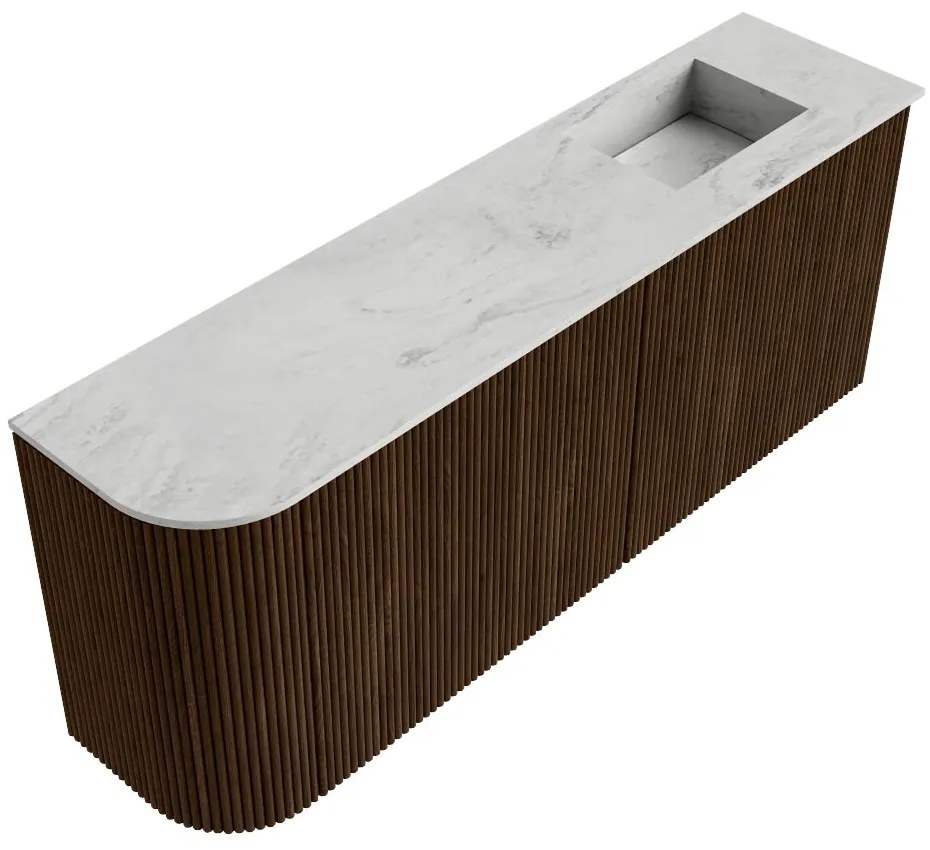 Mondiaz Joya DLux 100cm toiletmeubel ronding links walnut met wastafel faye rechts 1 kraangat opalo