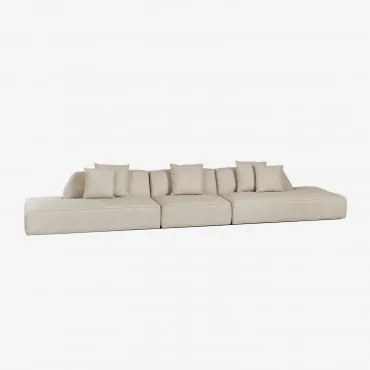 3-delige Modulaire Bank Met Dubbele Gestoffeerde Chaise Longue Cardea Bouclé Crèmebeige - Sklum