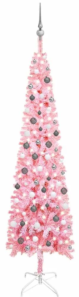 vidaXL Kerstboom met LED's en kerstballen smal 240 cm roze