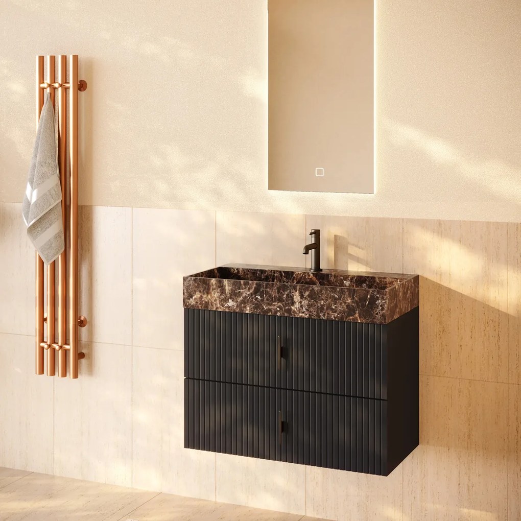Muebles Murcia badmeubel ribbelfront 80cm antraciet met Dark Emperador wastafel met kraangat