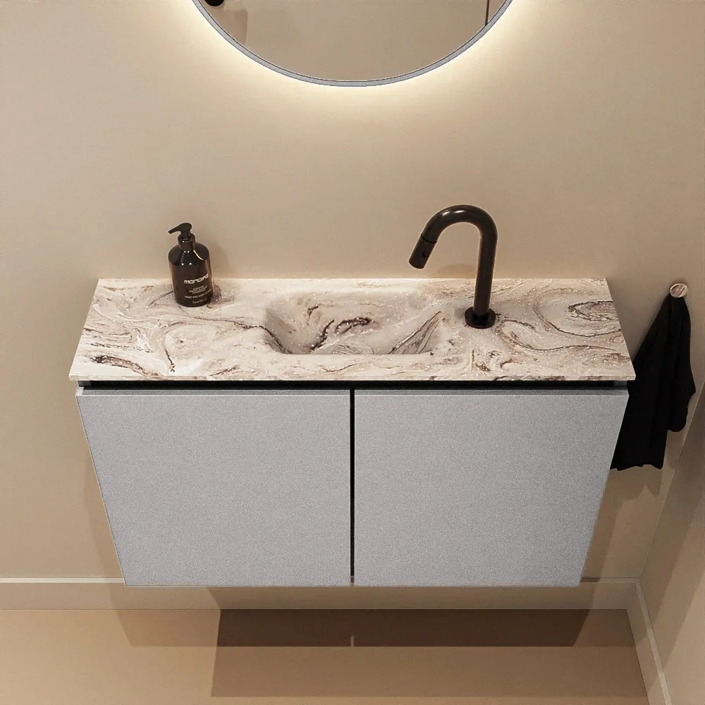 Mondiaz Ture DLux toiletmeubel 80cm plata met wastafel glace midden met kraangat