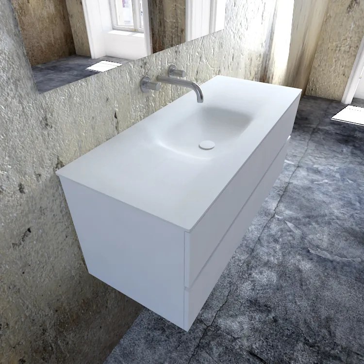 Zaro Valencia Solid Surface badmeubel 120cm mat wit zonder kraangat spoelbak midden