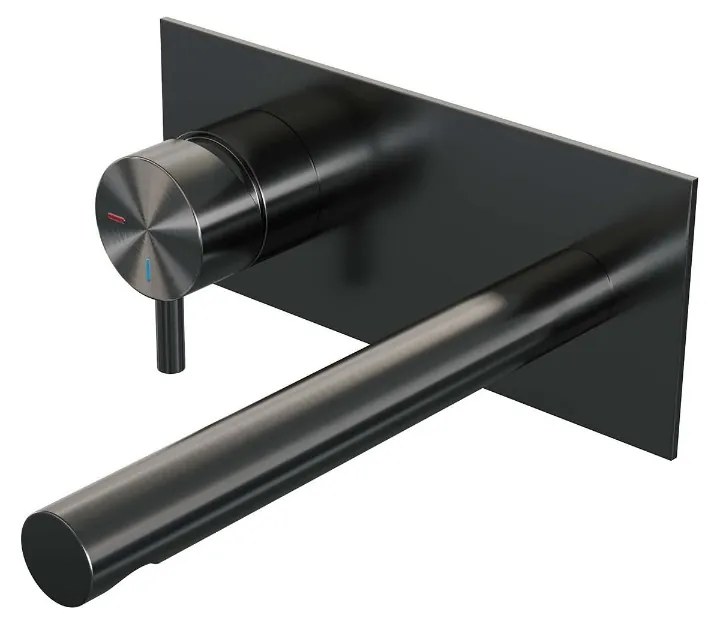 Brauer Gunmetal Edition ColdStart wastafelkraan inbouw rechte uitloop met achterplaat model B2 gunmetal geborsteld PVD