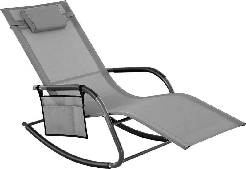 Schommelstoel buiten - tuinstoel met zijvak - Lounge stoel met hoofdsteun - 63x147x89cm grijs