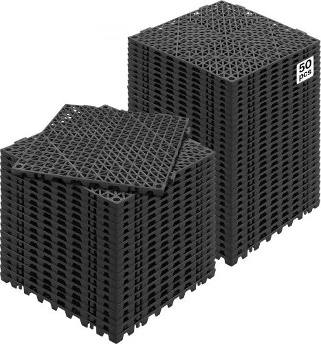 VEVOR in elkaar grijpende tegels, 50 stuks, drainagetegels, 30 x 30 cm, vierkante buitentegels, terras, PVC-vloertegels, badkamer, toilet, zwart