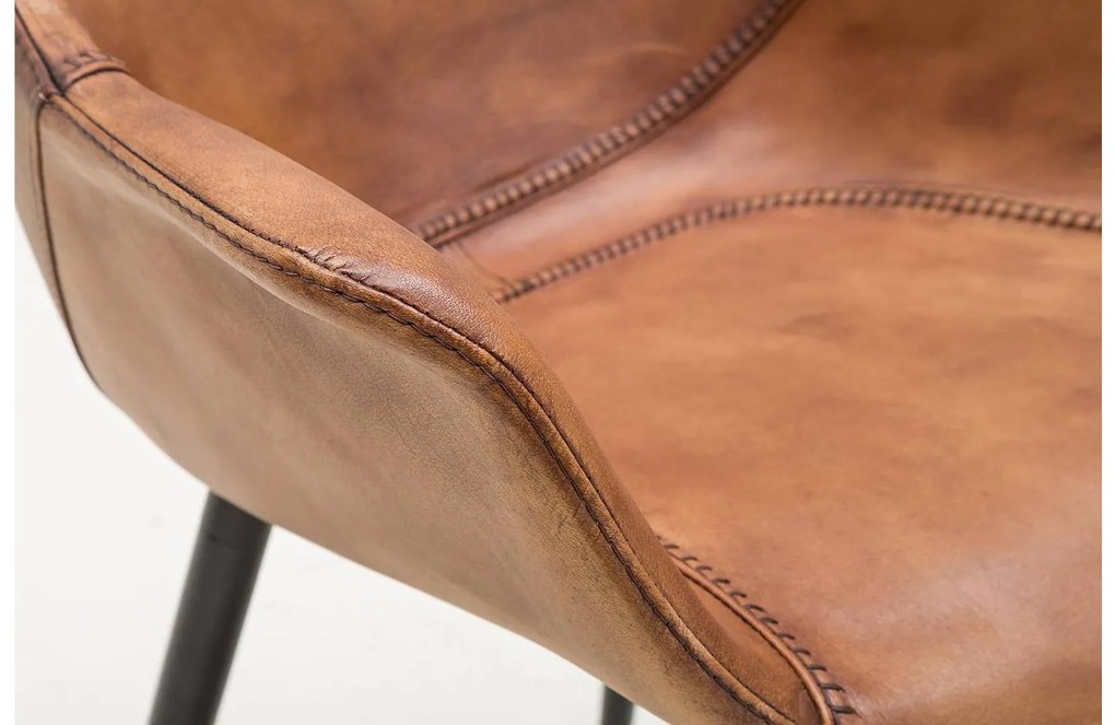 Goossens Excellent Eetkamerstoel Jorg cognac leer met armleuning, urban industrieel