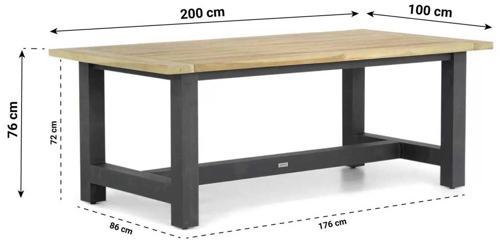 Tuinset 4 personen 200 cm Aluminium Grijs Lifestyle Garden Furniture Vivaro/San