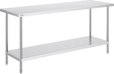 VEVOR RVS-werktafel, robuuste metalen werktafel met 3 verstelbare hoogtes, commercieel werkstation voor keuken, garage, restaurant, achtertuin 610 x 1829 x 864 mm