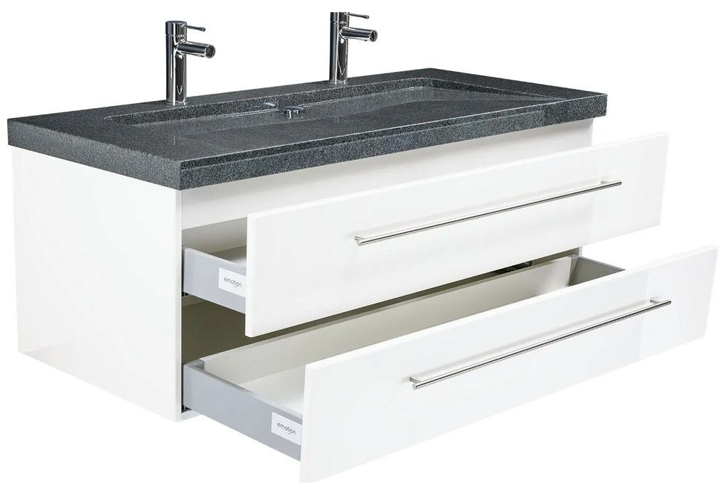 Saniclear Granite 130cm wit badkamermeubel met graniet bovenblad met 2 kraangaten