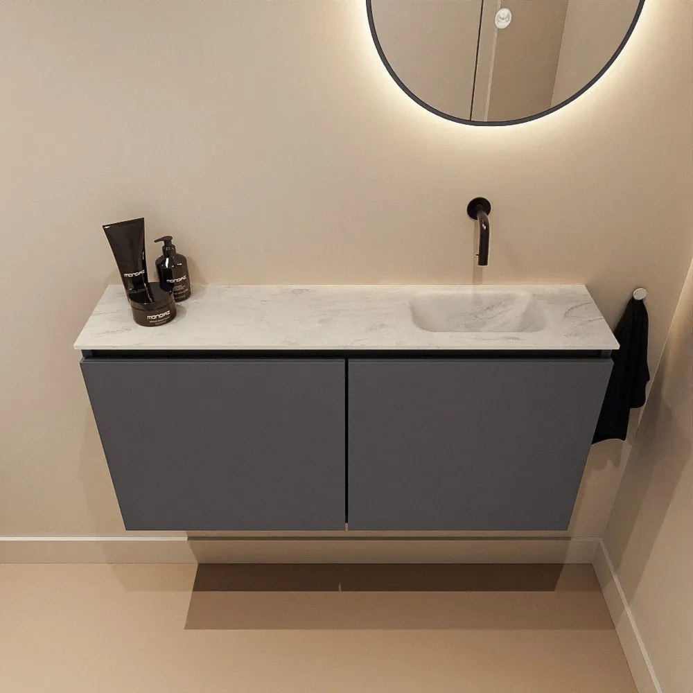 Mondiaz Ture DLux toiletmeubel 100cm dark grey met wastafel opalo rechts zonder kraangat