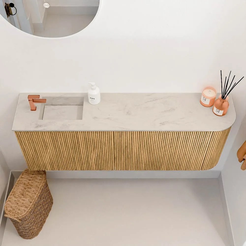 Mondiaz Joya DLux 110cm toiletmeubel ronding rechts oak met wastafel faye links 1 kraangat opalo