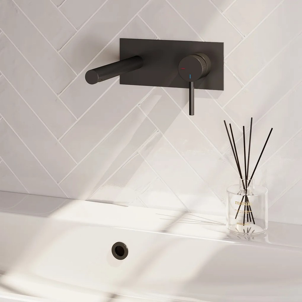 Brauer Stripe inbouw wastafelkraan ColdStart met rechte uitloop en afdekplaat model A1 zwart mat