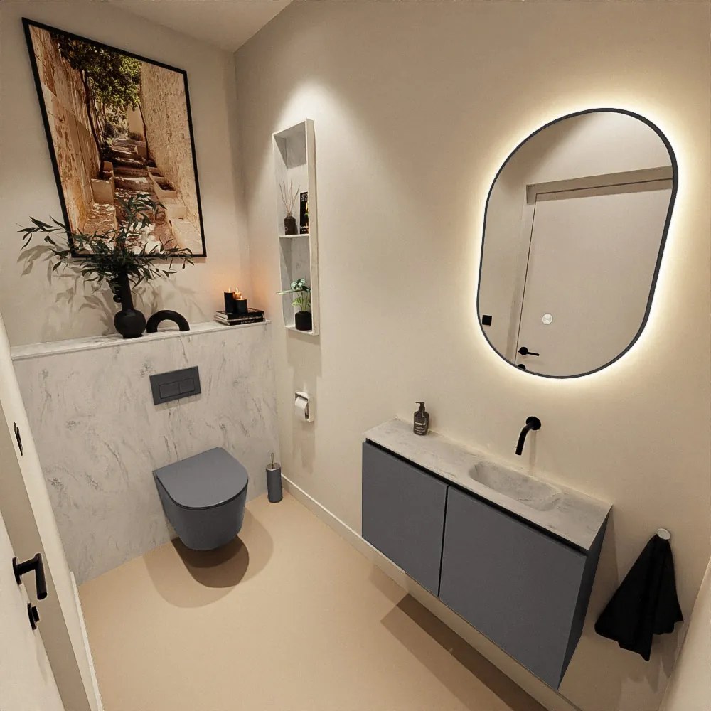 Mondiaz Ture DLux toiletmeubel 80cm dark grey met wastafel opalo rechts zonder kraangat