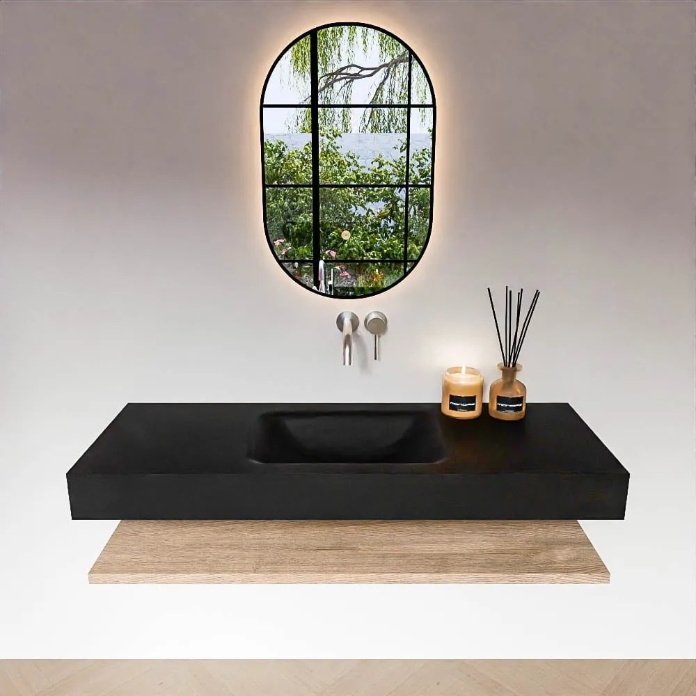 Zaro Alan badmeubel 130cm met planchet washed oak en vrijhangende wastafel cloud midden zonder kraangat urban