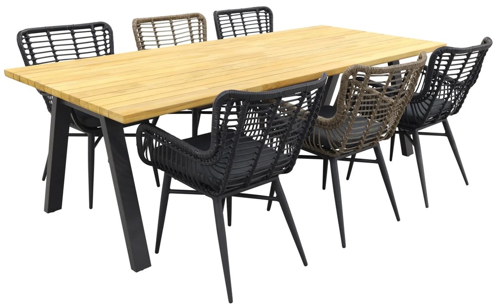 Jasmine/Taste Ambassador 6-persoons dining tuinset 240x100 cm. - Black/Naturel mix